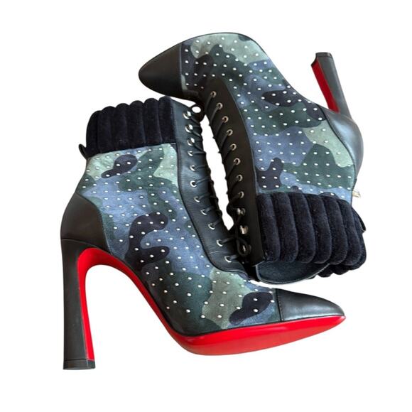 Christian Louboutin Dakita 100 Studded Spike Camo Suede Bootie EU 36 US 6 - Picture 9 of 15